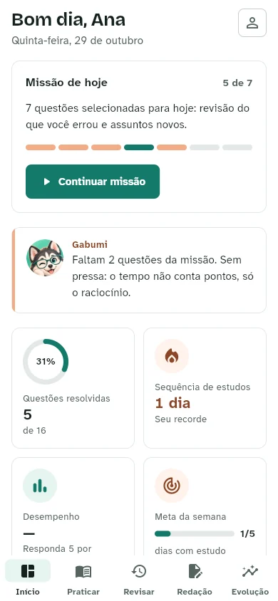 Tela inicial do Gabumi no celular